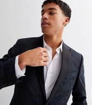 New Look Navy Paisley Jacquard Slim Fit Suit Jacket